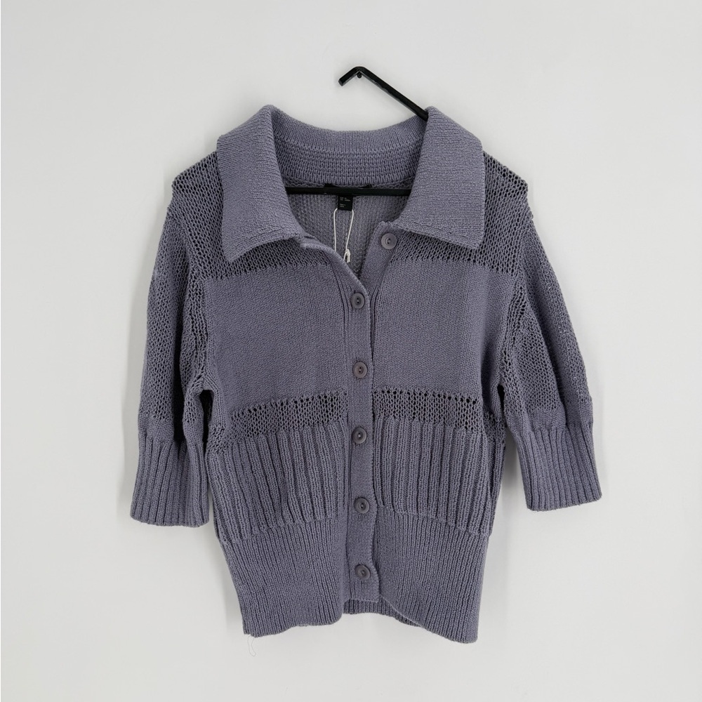 Cos Mesh Panel Short Sleeve Knitted Button Front Lavender Lilac Cardigan